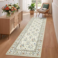Washable Kitchen Rugs Non Slip 2x6 Hallway Runner Rug Stain Resistant Low Pile Floral Floor Rug with Rubber Backing Non Shedding Runners for Indoor Entryway Bedside Bedroom Farmhouse RV Beige Sand