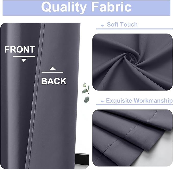 Simplebrand Ava Grey Blackout Curtains for Bedroom 72 Inch Length 2 Panels Set, Privacy Thermal Insulated Rod Pocket Window Curtains for Patio French Door, W40 x L72 Inch