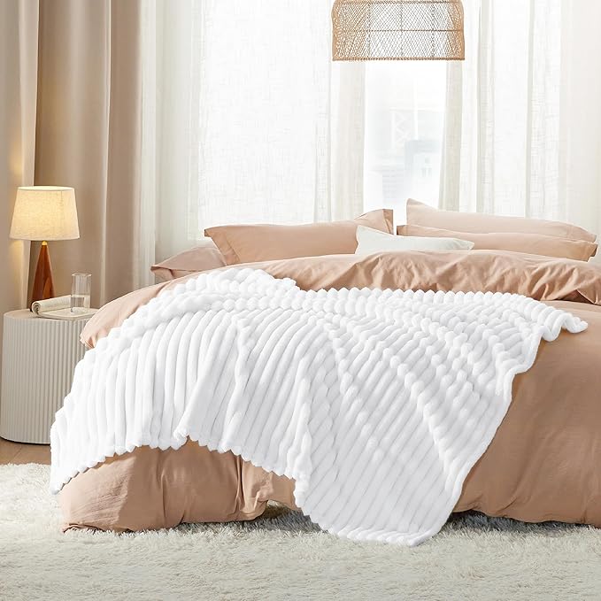Bedsure GentleSoft Bright White Throw Blanket for Couch - Cozy Soft Blankets for Women, Cute Small Throws for Girls, 50x60 Inches