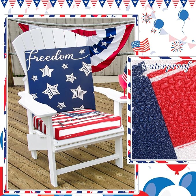 Newwiee 8Pcs Patio Cushion Covers Stretch Outdoor Cushion Cover Replacement for Patio Furniture Sofa Couch Slipcovers, Soft Flexibility Washable Furniture Protector(Independence Day,Classic Color)