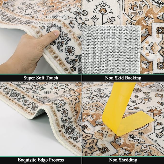 HEBE Hallway Runner Rug 2'x8' Washable Vintage Distressed Area Rugs Non Slip Laundry Rug Runner Boho Floor Carpet Runners for Hallways Entryway Laundry Room Kitchen Bathroom