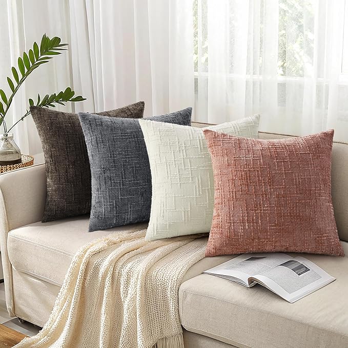 decorUhome Summer Pink Chenille Throw Pillow Covers 12x20 Set of 2 Textured Soft Cozy Slubby Couch Pillow Covers Modern Farmhouse Boho Decorative Pillow Cases for Bed Sofa Living Room