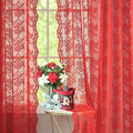 YJ YANJUN Vintage Lace Curtains 72 Inch Length 2 Panels for Bedroom-Victorian Floral Red Christmas Living Room Curtains with Scalloped Edges Farmhouse Embroidery Rod Pocket Privacy Christmas Decor