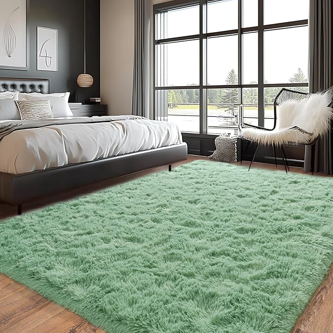 Pionblank Fluffy Large Rug for Living Room 6x9 Feet, Modern Soft Shag Area Rug, Plush Fuzzy Carpet for Bedroom Girls Boys Room Home Nursery Teens Dorm Decor, Mint Green