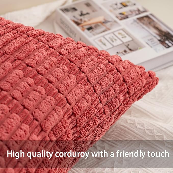 Pack of 2 Corduroy Decorative Throw Pillow Covers 24x24 Inch Soft Striped Pillow Covers Modern Farmhouse Home Decor for Sofa Living Room Couch Bed（Cranberry Red）