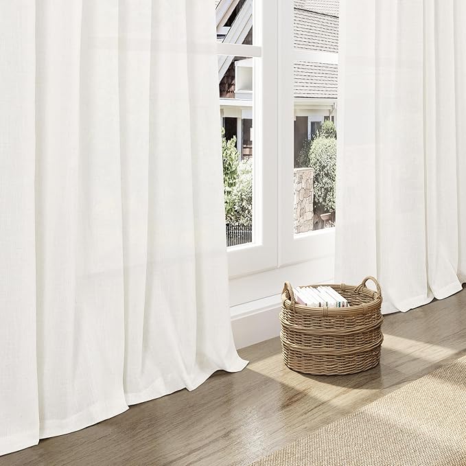Nanspring Neutral Linen Curtains 96 Inches Long for Living Room Bedroom Modern Farmhouse Decor Light Filtering Curtain Back Tab and Rod Pocket Coastal Decor Drapes for Office 52x96, 2 Panels