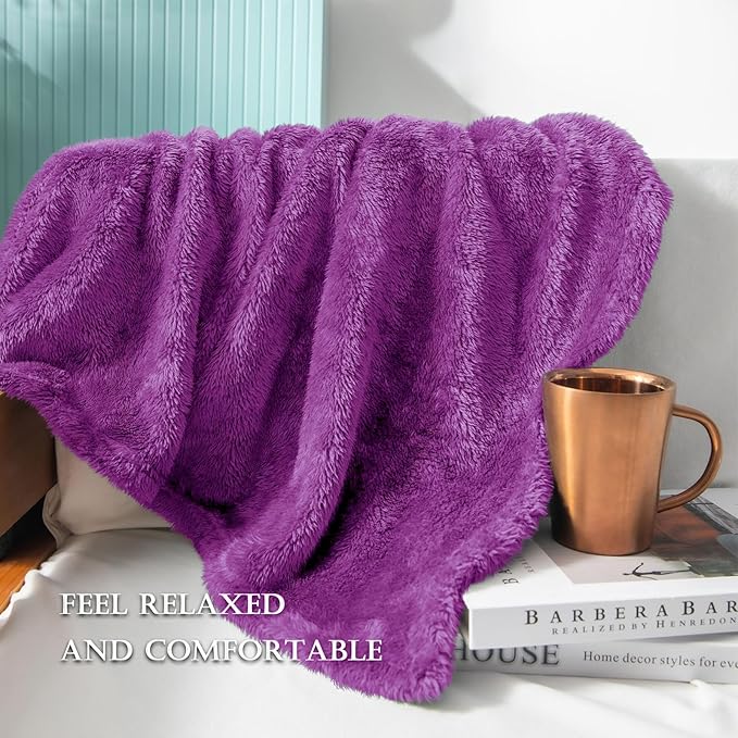 Exclusivo Mezcla Plush Fuzzy Fleece Throw Blanket Extra Large, Super Soft, Fluffy and Warm Blankets for Couch, Bed, All Season (Purple, 50x70 inches)