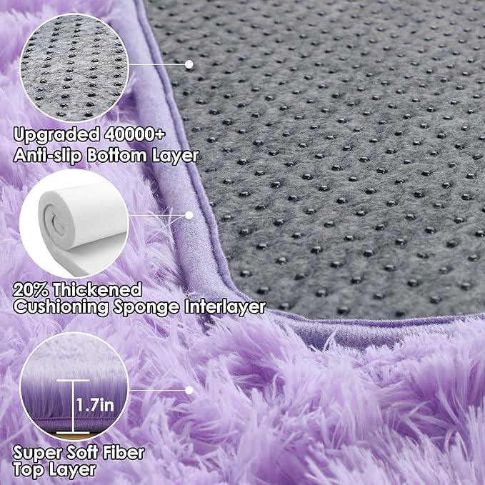 ONASAR Purple Rugs for Living Room Bedroom, 5x8 Fluffy Bedside Area Rug, Soft Plush Shaggy Indoor Floor Carpet for Nursery Kids Girls Boys Teen Dorm Home Office Decor Aesthetic