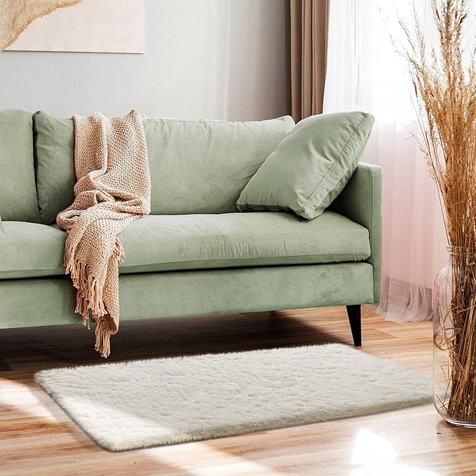 Ophanie Small Ivory Entryway Throw Rugs for Bedroom, 2x4 Mini Area Rug, Affordable Non Slip Fluffy Carpet, Fuzzy Soft Living Room Rugs, Home Decor Aesthetic, Nursery
