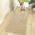 OLANLY Dog Door Mat for Muddy Paws 70x24, Paw Print Design, Absorbs Moisture and Dirt, Absorbent Non-Slip Washable Doormat, Quick Dry Chenille Mud Mat for Dogs, Entry Indoor Entryway Carpet, Beige