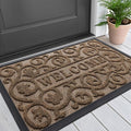 Smiry Welcome Door Mat Outside Entrance, Heavy Duty Trap Dirt and Moisture Easy Clean Low Profile Patio Porch Indoor Outdoor Front Doormat for Entry, 29.5x17 Inch, Brown