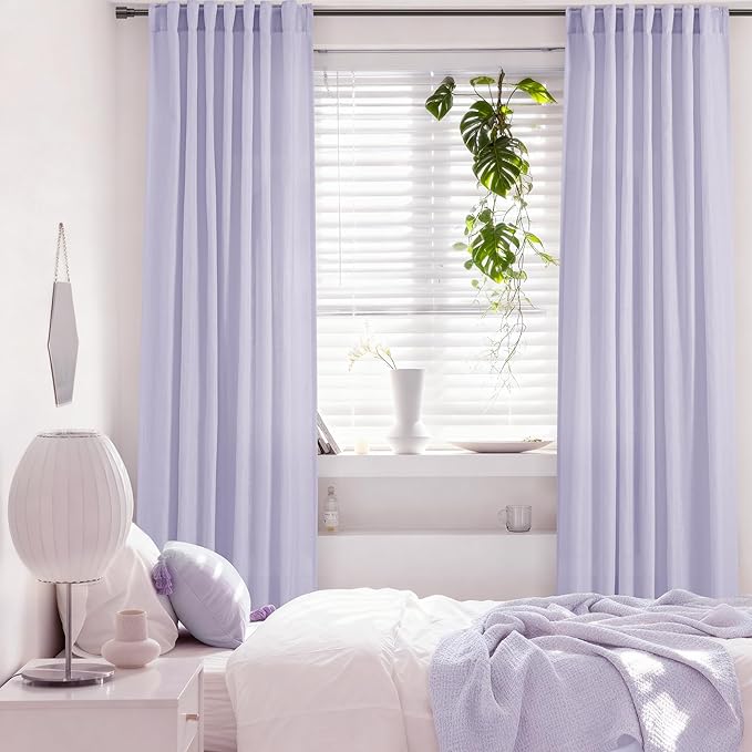 Lavender Purple Linen Curtains 84 Inch Length 2 Panels Set for Living Room Back Tab Semi Sheer Light Filtering Window Curtain for Kids Bedroom Light Purple Cute Decor Privacy Modern Elegant