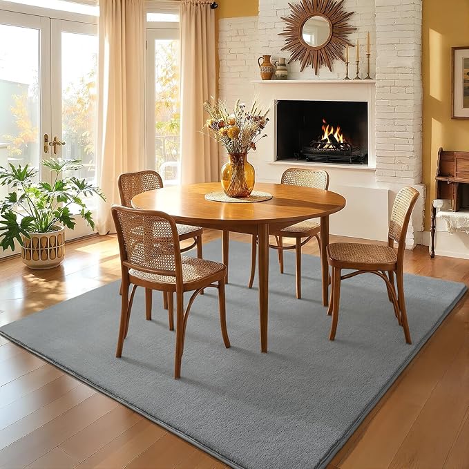 Amearea 6x6 Square Area Rugs for Bedroom Living Room, Modern Grey Thickened Memory Foam Rug, Fluffy Indoor Washable Rugs Non Slip Minimalist Carpet for Kids Boys Girls Dorm Nursery Room Decor