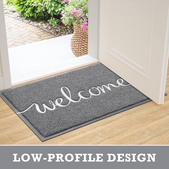 CozyBounty Door Mat Welcome Mats Outdoor Indoor Non-Slip Doormat for Entryway Low-Profile Floor Mat for Yard, Garage, High Traffic Areas (32"x20", Grey)