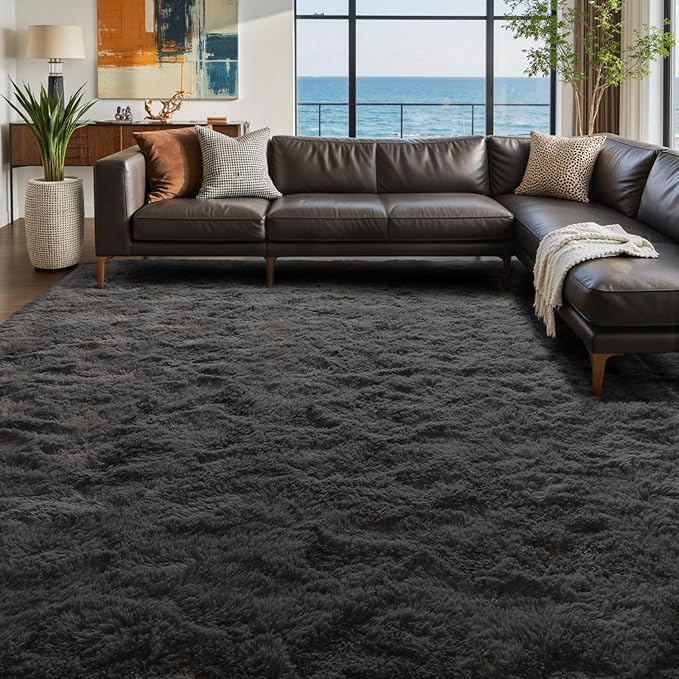 9x12 Ft Extra Large Shag Rugs for Living Room, Ultra Soft Fluffy Furry Area Rugs for Bedroom Indoor Floor, Aesthetic Carpet for Kids Home Decor (Dark Grey)