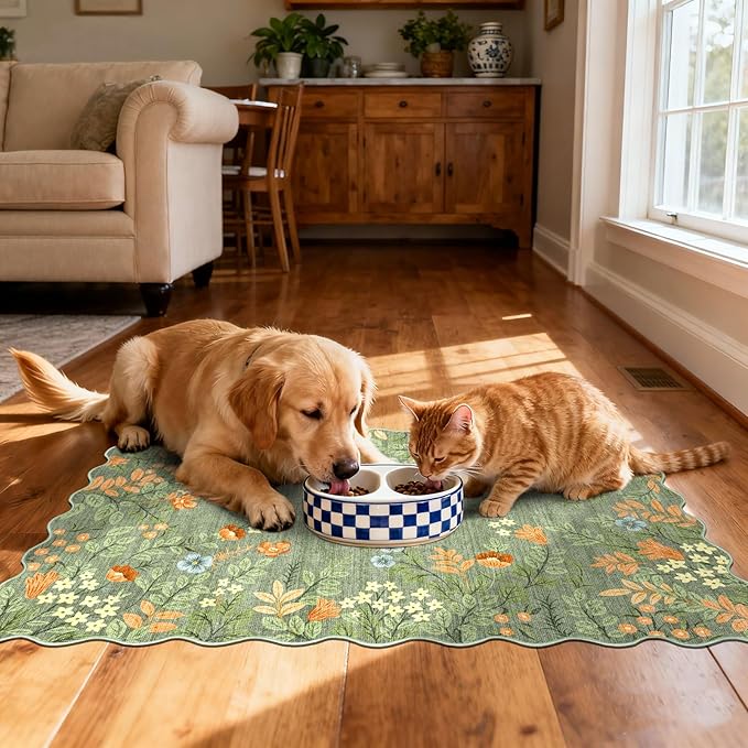 Floral Outdoor Rug - 28" x 43" Front Door Mat Indoor Outside Entrance Non-Slip Washable Outdoor Mat Sage Green Boho Flower Rug for Entryway Kitchen Bedroom Layered Doormat for Front Porch