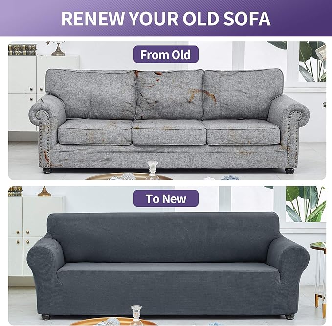 Joccun Stretch Loveseat Couch Cover Slipcover, 1-Piece Sofa Cover for 2 Cushion Couch Spandex Jacquard Washable Furniture Protector Cover for Living Room,Kids,Pets（Loveseat,Gray）
