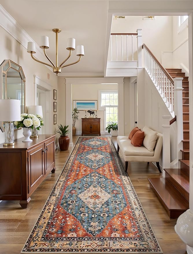 SERISSA Runner Rug for Hallways, 3x10 Washable Non Slip Kitchen Runner Rug, Long Boho Rug Vintage Tribal Hallway Stair Ultra Soft Print Floor Carpet for Bedroom Bathroom Laundry Room
