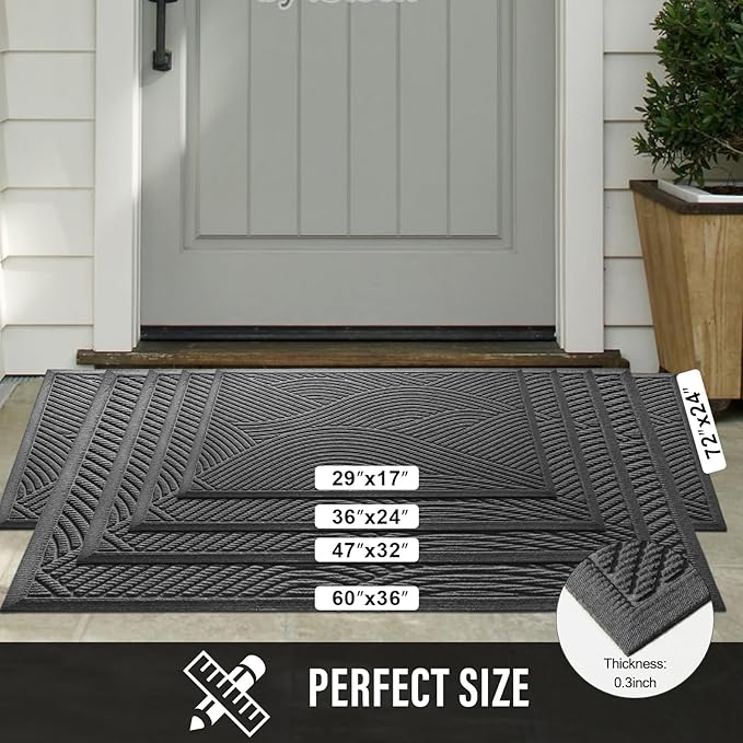 HIYARD Sturdy Front Door Mat, Absorbent Muddy Dirt Resist Welcome Door Mats Outdoor Indoor, Stain and Fade Resistant, Non-Slip Backing Entry Mat Low Profile Doormat for Entryway, 72×24, Grey