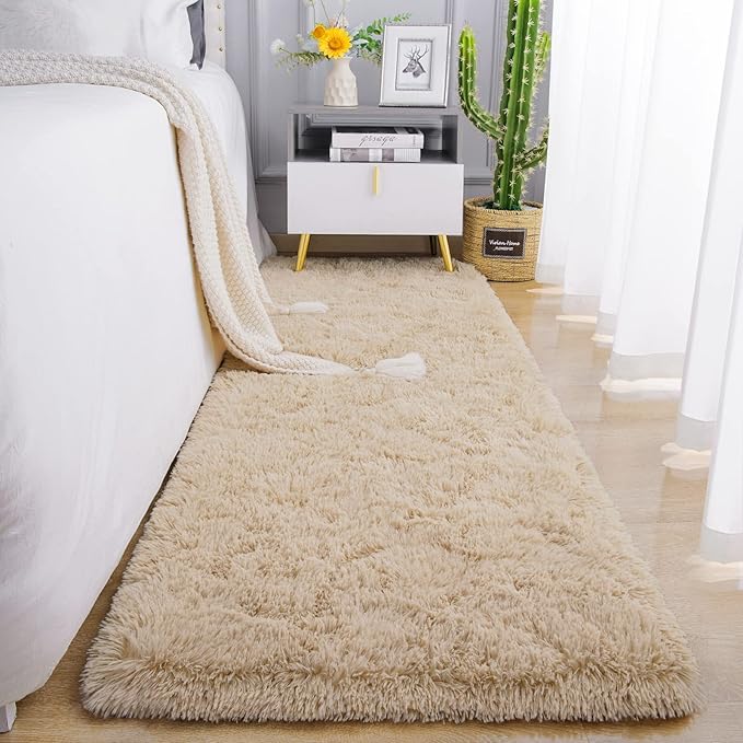 Chicrug Soft Runner Rug for Bedroom Living Room Plush Fluffy Rugs 2x8 Feet, Shag Furry Runner Carpet Non Shedding for Nursery Children Kids Girls Room Home Decorative, Camel