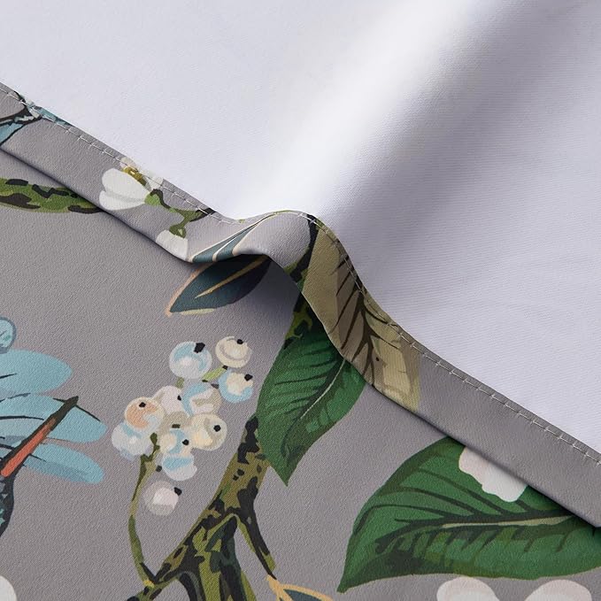 Topfinel 90 Inches Long Curtains, Gray and Yellow Moody Country Anthropologie Cabin Blackout Sun Block Floral Hummingbird Plant Lemon Patterned Grommet Damask Drapes Two Pages for Living Room Office
