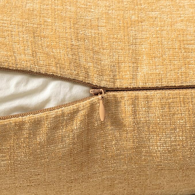 MIULEE Pack of 2 Couch Throw Pillow Covers 20x20 Inch Soft Beige Yellow Chenille Pillow Covers for Sofa Living Room Spring Home Decor Couch Solid Dyed Cases