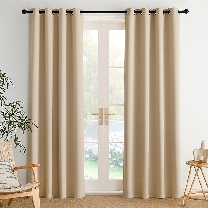 NICETOWN Room Darkening Draperies Curtains Panels, 2 Panels Biscotti Beige W52 x L84