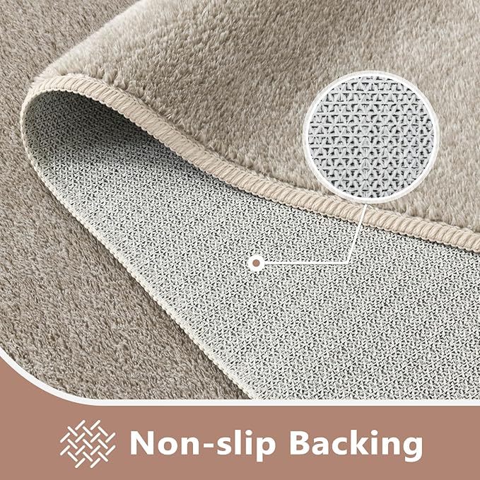 FinRèc 2x6 Washable Runner Rugs for Kitchen Hallway Bedroom, Low Pile Thin Rug Solid Color, Non-Slip Carpet Indoor for Home Decor (Light Tan)