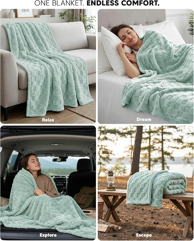 Utopia Bedding Sage Green Checkered Fleece Throw Blanket for Couch or Bed, Soft Plush Cozy Blanket for Women and Men, Ultra Comfy Travel-Friendly Bed Throws for Relaxation, 50x60 Inches