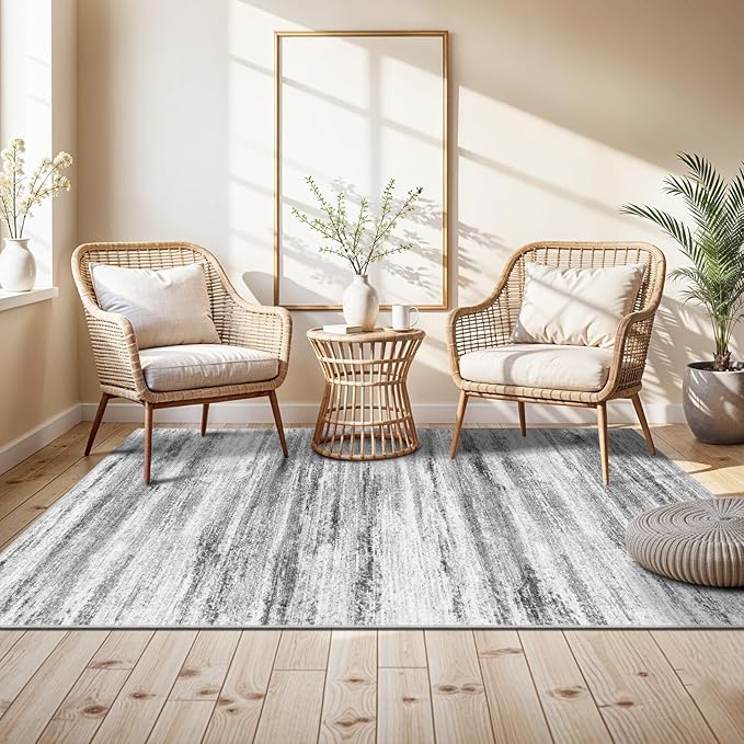 4x5 Area Rugs for Entryway Washable: Easy-to-Clean Rug for Office Kitchen Bedroom Living Room Dining Room - Non Slip Stain and Water Resistant Carpet - Soft Low-Pile Door Mat Grey