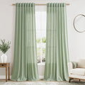 Nanspring Mist Sage Linen Curtains Semi Sheer 96 Inches Long 2 Panels Set for Living Room Back Tab Rod Pocket Light Filtering Drape for Bedroom Modern Farmhouse Coastal Decor Protect Privacy 52x96
