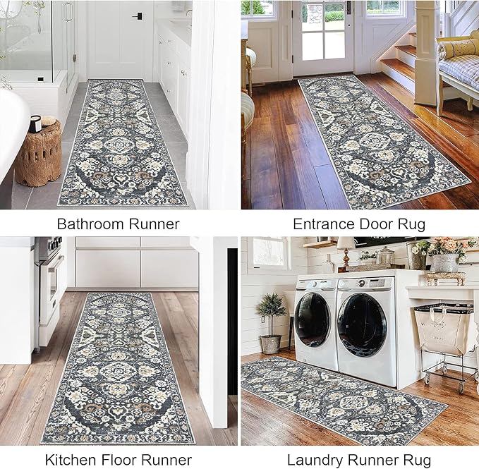 HEBE Hallway Runner Rug 2'x6' Washable Vintage Distressed Area Rugs Non Slip Laundry Rug Runner Boho Floor Carpet Runners for Hallways Entryway Laundry Room Kitchen Bathroom