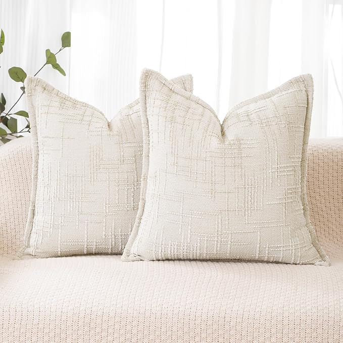 HPUK Fall Chenille Soft Throw Pillow Covers 18x18 Set of 2, Accent Cushion Covers for Living Room, Bedroom, Decorative Solid Color Pillow Covers for Couch, Sofa, Chair, White