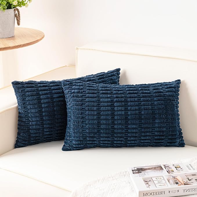 Pack of 2 Corduroy Decorative Throw Pillow Covers 12x24 Inch Soft Striped Pillow Covers Modern Farmhouse Home Decor for Sofa Living Room Couch Bed（Teal）