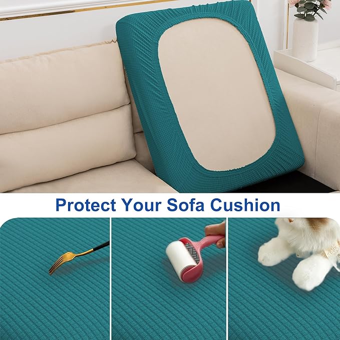 Water Resistant Stretch Sofa Seat Cushion Covers Stretch Furniture Protector, Soft Flexibility Loveseat Cushion Cover with Elastic Bottom for Camper (Medium, Dark Teal)