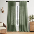 Nanspring Forest Green Linen Curtains 96 Inches Long for Living Room Light Filtering Semi Sheer Curtain Back Tab and Rod Pocket Wabi Sabi Boho Decor Drapes for Bedroom Office 52x96, 2 Panels