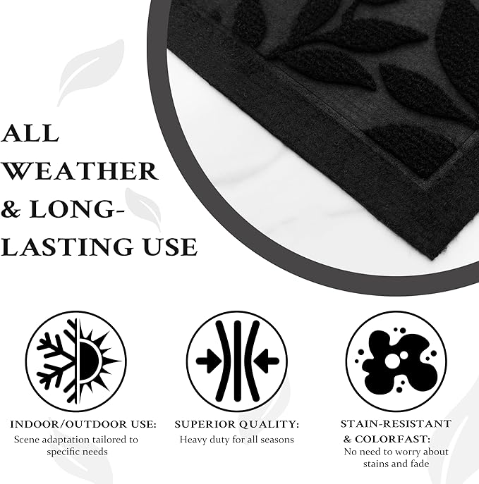 Black Leaves Outdoor Indoor Entrance Doormats, Absorbent Durable Heavy Duty Welcome Front Door Mat,Thick Natural Rubber Back,Easy Clean Entryway Mat 23x35 Inch, Low Profile