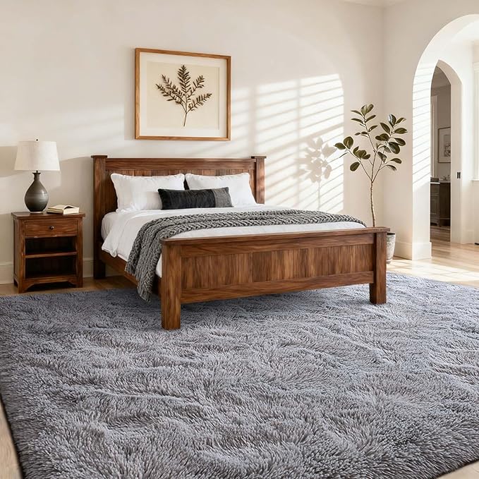 4x6 Ft Shag Rugs for Bedroom Living Room, Ultra Soft Fluffy Furry Area Rugs for Indoor Floor, Aesthetic Carpet for Kids Home Decor (Light Grey)