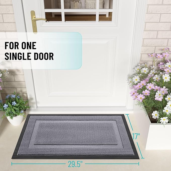 OLANLY Front Door Mat Indoor Outdoor Entrance, Waterproof All-Season, All-Weather Doormat, Sturdy Natural Rubber, Low Profile, Easy Clean Patio Porch Entryway Mat, 33x21, Classic Gray