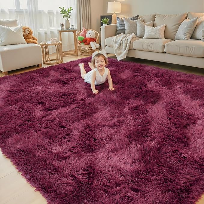 Rugs for Bedroom 4x6, Alfombras para Salas Shag Large Plush Soft Area Rug, Shaggy Carpets for Livingroom, Kids Boys Girls Home Decor Aesthetic(Burgundy, 4 x 6)