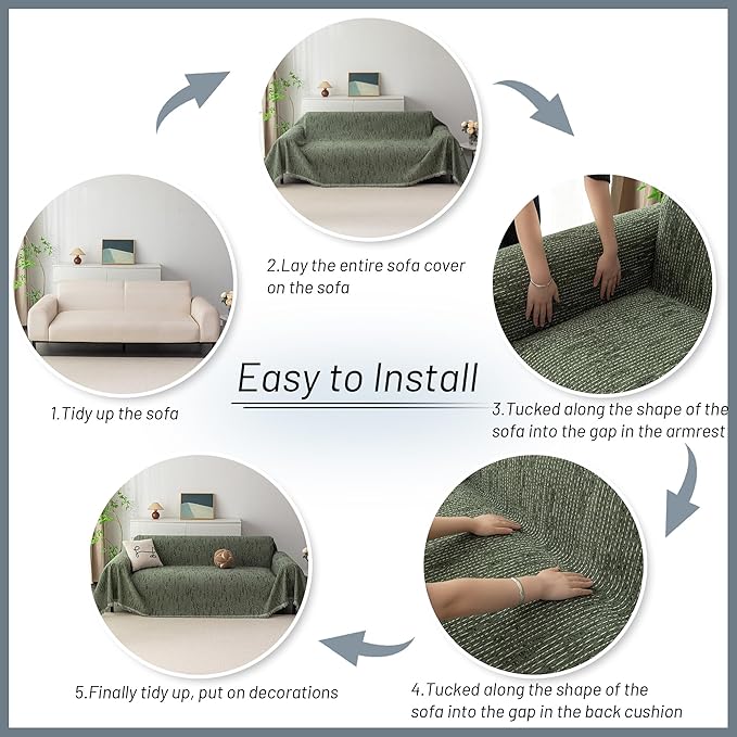 MYSKY HOME Loveseat Cover Moss Green Couch Cover Sectional Couch Covers for 2 Cushion Couch Sofa Thick Universal Chenille Sofa Cover with Tassel Durable Furniture Protector for Dogs 91" x 118"