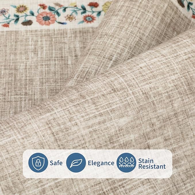 GarveeHome Entryway Rug 2x6 Modern Bordered Runner Rug Washable Kitchen Runners for Hallway Non-Slip Low-Pile Soft Carpet Floral Print Bathroom Mat for Bedroom Laundry Room, Light Camel