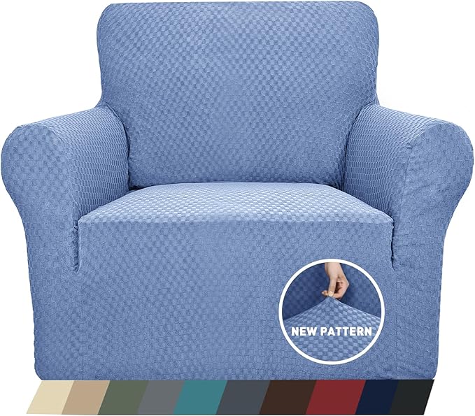 ZNSAYOTX 1 Piece Jacquard Chair Slipcovers for Living Room High Stretch Chair Covers with Arms Anti Slip Pets Friendly Couch Sofa Armchair Cover Furniture Protector (Small, Light Blue)