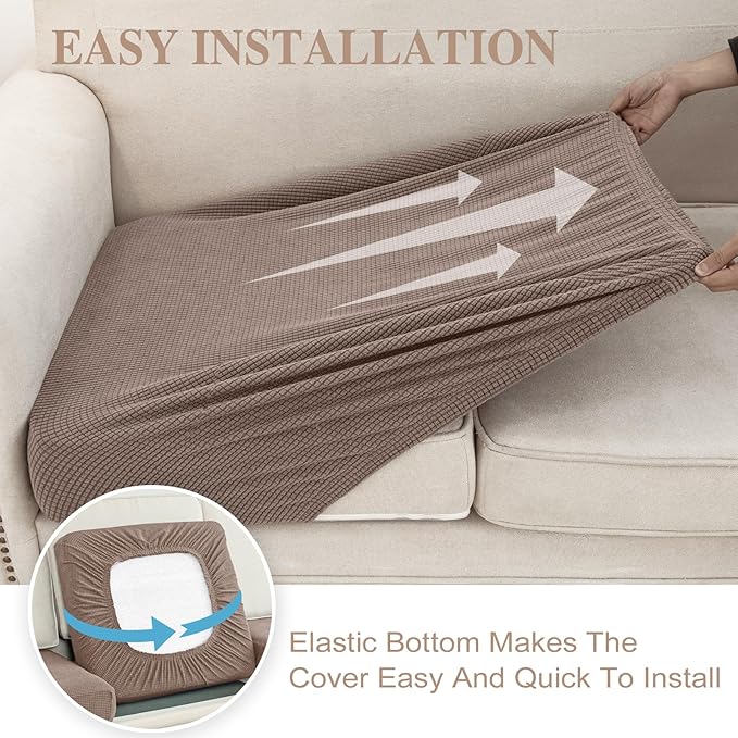 Couch Cushion Cover Seat Cushion Cover Stretch Armchair Cover Separate Sectional Sofa Slipcovers Furniture Protector(1 Piece for Seat or Sofa Backrest, Khaki)