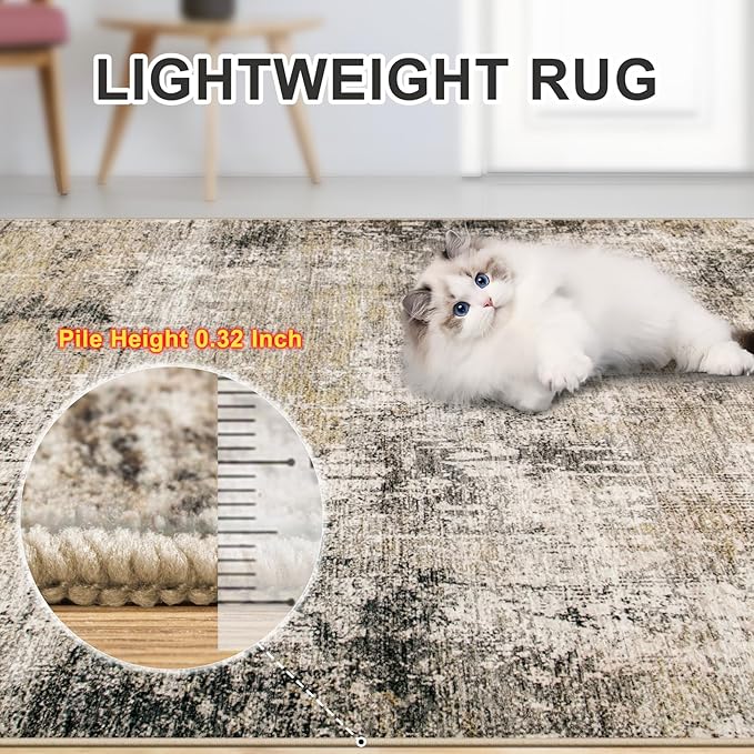 6x9 Area Rugs for Living Room - Washable Rug Modern Abstract Soft Large Neutral Non-Slip Carpet Indoor Floor Thin Carpets for Bedroom Dining Room Farmhouse Nursery Home Office Brown Black Grey