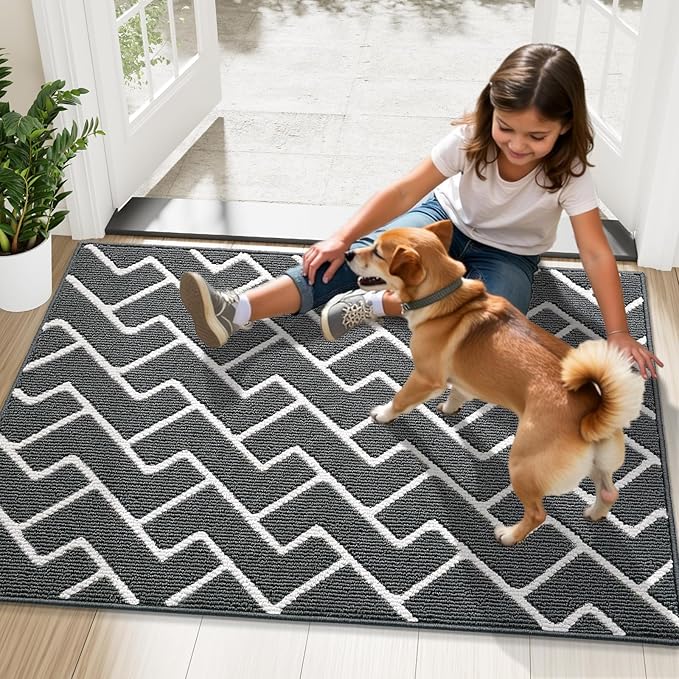 OLANLY Front Door Mat, Non-Slip Rubber Backing, Dirt Resistant and Absorbent, Washable, Easy to Clean Low-Profile Indoor Doormat for Back Door, Entryway, Inside Entrance, 59x35, Charcoal