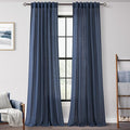 Navy Blue Curtains 102 inch Length for Bedroom Back Tab Light Filtering Semi Sheer Blue Living Room Curtains Linen Cotton Textured Indigo Blue Drapery Panel Modern Aesthetic Decor 42" Wx102" L