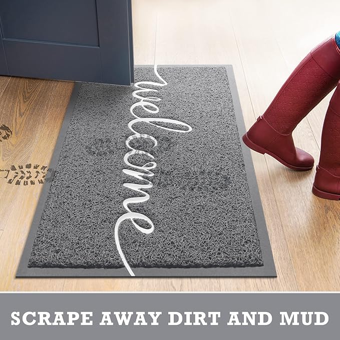 CozyBounty Door Mat Welcome Mats Outdoor Indoor Non-Slip Doormat for Entryway Low-Profile Floor Mat for Yard, Garage, High Traffic Areas (32"x20", Grey)