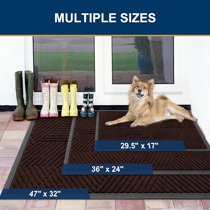 Smiry Front Door Mat Outside Entrance, Heavy Duty Sturdy Natural Rubber Doormat, Trap Dirt and Moisture, Easy Clean Low Profile Welcome Floor Mats for Indoor Outdoor Entry, 35X23 Inch, Deep Brown