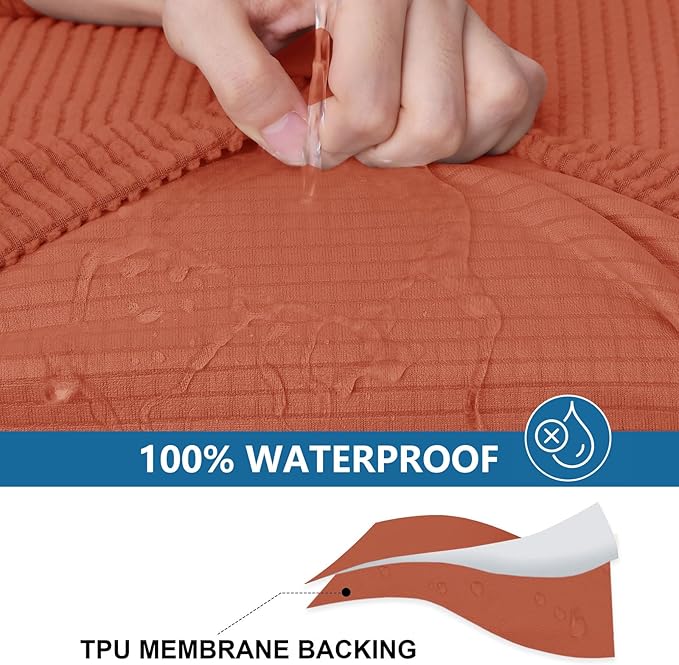 hyha Waterproof Couch Cushion Covers, Sectional Sofa Cushion Slipcovers L Shape, Thick Stretch Jacquard Fabric, Washable Chaise Lounge Cover with Elastic Bottom (1 Piece for Chaise, Rust)
